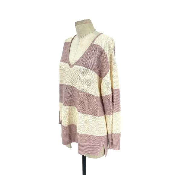 St. John Rugby Striped Mauve Pink Purple Cream V-Neck‎ Sweater Size Large - Picture 4 of 8